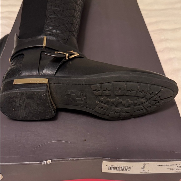 Vince Camuto Elegant Black with Gold Hardware Quilted Knee-High Boots - Picture 12 of 16